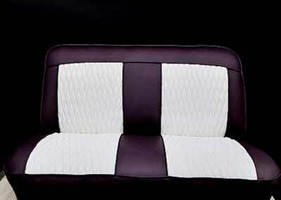 bench seat w/ diamond stitching in white and purple leather